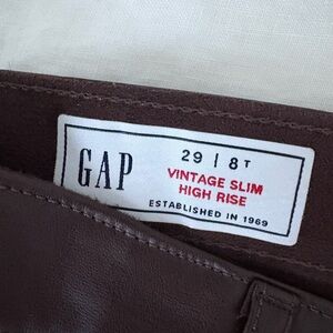 GAP Vintage Slim High Rise Brown Vegan Leather Pants 8 Tall